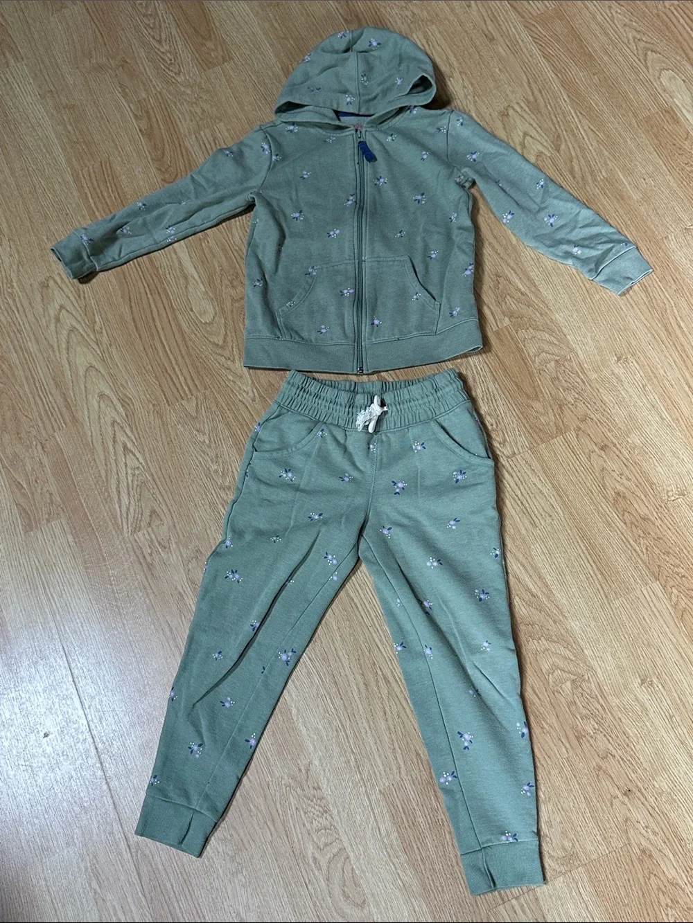 Catt and Jack set floral green sweatshirt hood zip up sweatpants 6